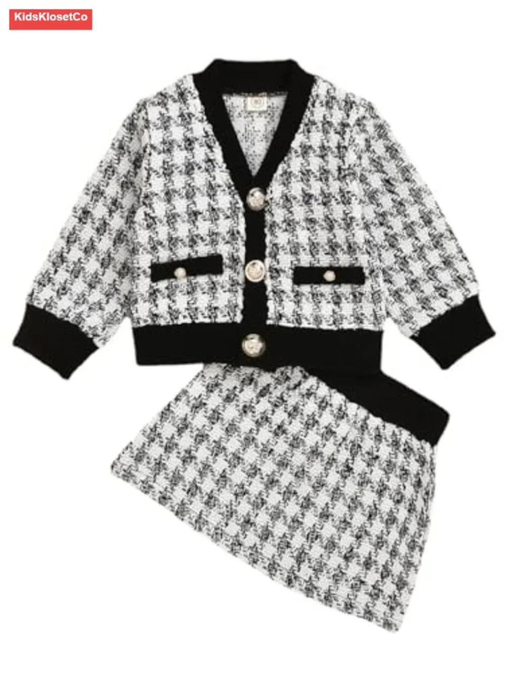 Toddler Girl Plaid Cardigan & Skirt Set Long Sleeve V Neck Two Piece Outfit